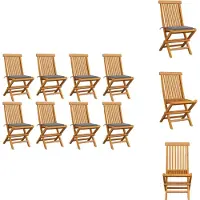 vidaXL Gartenstühle mit Grauen Kissen 8 Stk. Massivholz Teak - Gartenstühle