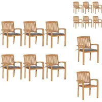 vidaXL Stapelbare Gartenstühle mit Kissen 6 Stk. Massivholz Teak - Gartenstühle