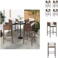 vidaXL Barhocker 4 Stk. mit Kissen Braun Poly Rattan - Gartenstühle