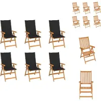 vidaXL Gartenstühle 6 Stk. mit Schwarzen Kissen Massivholz Teak - Gartenstühle