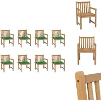 vidaXL Gartenstühle 8 Stk. mit Grünen Kissen Massivholz Teak - Gartenstühle