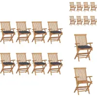 vidaXL Gartenstühle mit Anthrazit Kissen 8 Stk. Massivholz Teak - Gartenstühle
