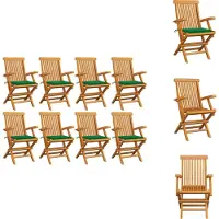 vidaXL Gartenstühle mit Grünen Kissen 8 Stk. Massivholz Teak - Gartenstühle