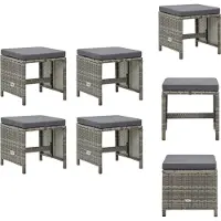 vidaXL Gartenhocker 4 Stk. mit Sitzkissen Poly Rattan Grau - Gartenstühle