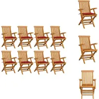 vidaXL Gartenstühle mit Roten Kissen 8 Stk. Massivholz Teak - Gartenstühle