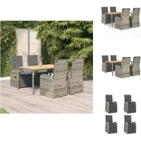 vidaXL 5-tlg. Garten-Essgruppe mit Kissen Grau Poly Rattan - Gartenstühle