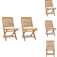 vidaXL Gartenstühle 2 Stk. mit Cremen Kissen Teak Massivholz - Gartenstühle
