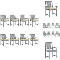 vidaXL Gartenstühle mit Kissen 8 Stk. Massivholz Akazie Grau - Gartenstühle
