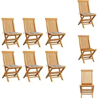 vidaXL Gartenstühle mit Kissen 6 Stk. Grau Karomuster Massivholz Teak - Gartenstühle