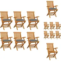 vidaXL Gartenstühle mit Grauen Kissen 6 Stk. Massivholz Teak - Gartenstühle