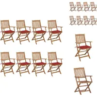 vidaXL Klappbare Gartenstühle 8 Stk. mit Kissen Massivholz Akazie - Gartenstühle