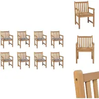vidaXL Gartenstühle 8 Stk. Graue Karomuster-Kissen Massivholz Teak - Gartenstühle