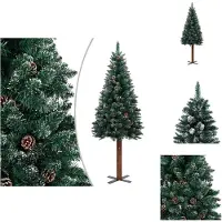 The Living Store Weihnachtsbaum Schlank mit Echtholz und Schnee Grün 180 cm
