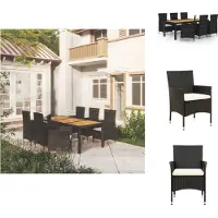 vidaXL 7-tlg. Garten-Essgruppe mit Auflagen Poly Rattan Schwarz