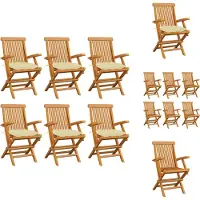 vidaXL Gartenstühle mit Cremeweißen Kissen 6 Stk. Massivholz Teak - Gartenstühle