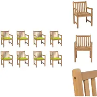 vidaXL Gartenstühle 8 Stk. mit Hellgrünen Kissen Massivholz Teak - Gartenstühle