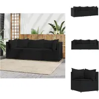 vidaXL 3-tlg. Garten-Lounge-Set mit Kissen Schwarz Poly Rattan