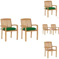 vidaXL Gartenstühle 2 Stk. mit Grünen Kissen Massivholz Teak - Gartenstühle