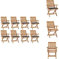vidaXL Klappbare Gartenstühle mit Kissen 8 Stk. Massivholz Teak - Gartenstühle