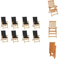 vidaXL Garten-Liegestühle mit Kissen 8 Stk. Massivholz Teak - Gartenstühle