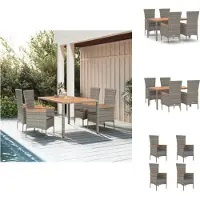 vidaXL 5-tlg. Garten-Essgruppe mit Kissen Grau Poly Rattan - Gartenstühle