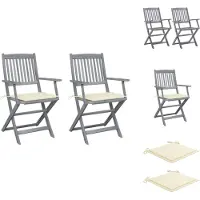vidaXL Klappbare Gartenstühle 2 Stk. mit Sitzkissen Massivholz Akazie - Gartenstühle