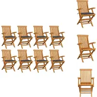 vidaXL Gartenstühle mit Anthrazit Kissen 8 Stk. Massivholz Teak - Gartenstühle