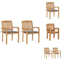 vidaXL Gartenstühle 2 Stk. mit Grauen Kissen Massivholz Teak - Gartenstühle