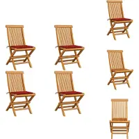 vidaXL Gartenstühle mit Roten Kissen 4 Stk. Teak Massivholz - Gartenstühle