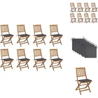 vidaXL Klappbare Gartenstühle mit Kissen 8 Stk. Massivholz Akazie - Gartenstühle
