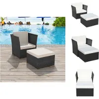 vidaXL Gartensessel mit Fußhocker Poly Rattan Schwarz