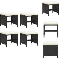 vidaXL Gartenhocker 4 Stk. mit Sitzkissen Poly Rattan Schwarz - Gartenstühle