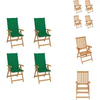 vidaXL Gartenstühle 4 Stk. mit Grünen Kissen Massivholz Teak - Gartenstühle