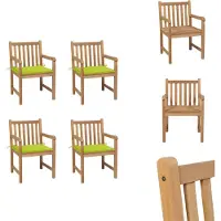 vidaXL Gartenstühle 4 Stk. mit Hellgrünen Kissen Massivholz Teak - Gartenstühle