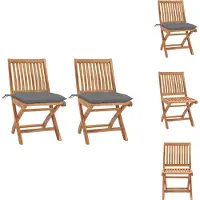 vidaXL Gartenstühle 2 Stk. mit Grauen Kissen Massivholz Teak - Gartenstühle