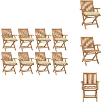 vidaXL Klappbare Gartenstühle mit Kissen 8 Stk. Massivholz Teak - Gartenstühle