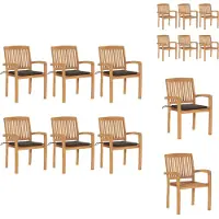 vidaXL Stapelbare Gartenstühle mit Kissen 6 Stk. Massivholz Teak - Gartenstühle