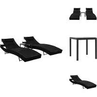 vidaXL Sonnenliegen 2 Stk. mit Tisch Poly Rattan und Textilene Schwarz - Sonnenliegen