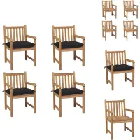vidaXL Gartenstühle 4 Stk. mit Schwarzen Kissen Massivholz Teak - Gartenstühle