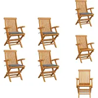 vidaXL Gartenstühle mit Grauen Kissen 4 Stk. Massivholz Teak - Gartenstühle