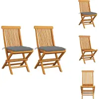 vidaXL Gartenstühle mit Grauen Kissen 2 Stk. Massivholz Teak - Gartenstühle