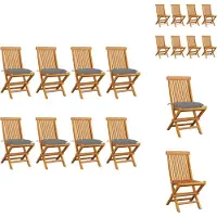 vidaXL Gartenstühle mit Grauen Kissen 8 Stk. Massivholz Teak - Gartenstühle