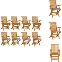 vidaXL Gartenstühle mit Grauen Kissen 8 Stk. Massivholz Teak - Gartenstühle