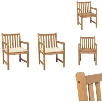 vidaXL Gartenstühle 2 Stk. mit Cremeweißen Kissen Massivholz Teak - Gartenstühle