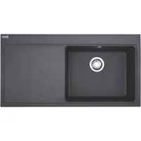 Franke Spüle MYTHOS MTG 611 in ONYX mit Becken rechts und Druckknopfventil / Ausschnittmaß 980 x 495 mm / Einbauspüle / Granitspüle