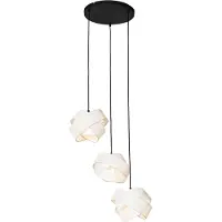 QAZQA - Moderne Hängelampe I Pendellampe I Pendelleuchte schwarz mit Weiß 3-flammig-Lichter - Cloth I Wohnzimmer I Schlafzimmer - Textil Rund - LED geeignet E27
