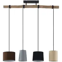 LINDBY Hängeleuchte Amilia, Stoff, 4-flg., grau/beige, E27