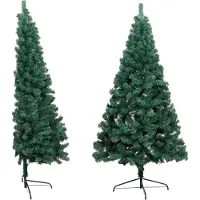 The Living Store Künstlicher Halb-Weihnachtsbaum mit Ständer Grün 120 cm PVC