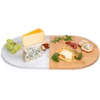 24hShop Ovale Servierplatte | Bambus und Marmor | 37x22cm