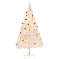 The Living Store Künstlicher Weihnachtsbaum mit Kugeln und LEDs Weiß 210 cm